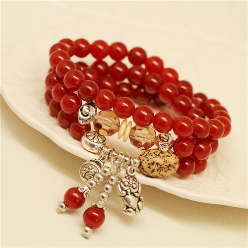 厂家直销 红水晶红玛瑙手链 貔貅福袋菩提子多层手串女式饰品